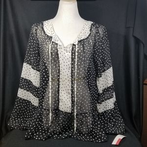 Sheer Boho black and white blouse Top